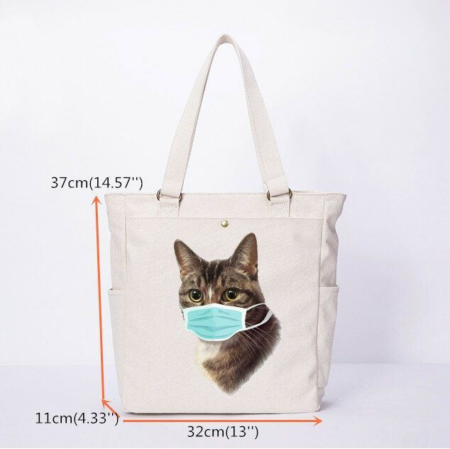 Dames Kattenpatroon Masker Casual Canvas Schoudertas