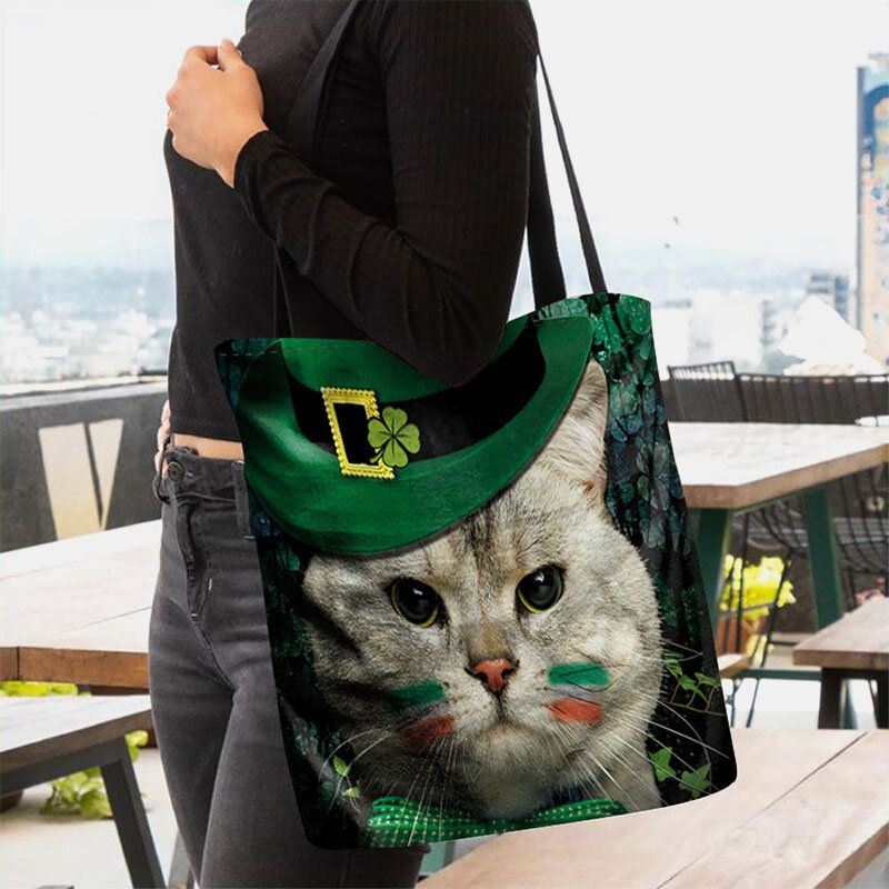 Dames Klaver Kat Patroon Print Happy St Patrick Day Schoudertas Handtas Tote