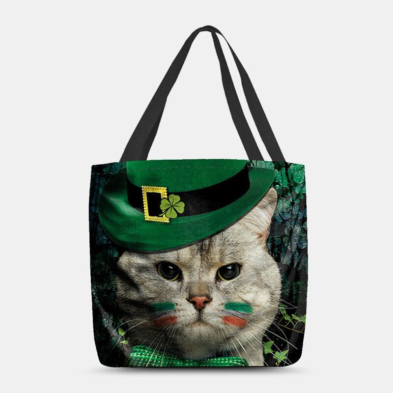 Dames Klaver Kat Patroon Print Happy St Patrick Day Schoudertas Handtas Tote