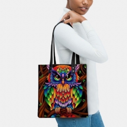 Dames Kleur Uil Print Patroon Lederen Draagtas Sticker Schoudertas Handtas Tote Met Ingebouwde Kleine Tas