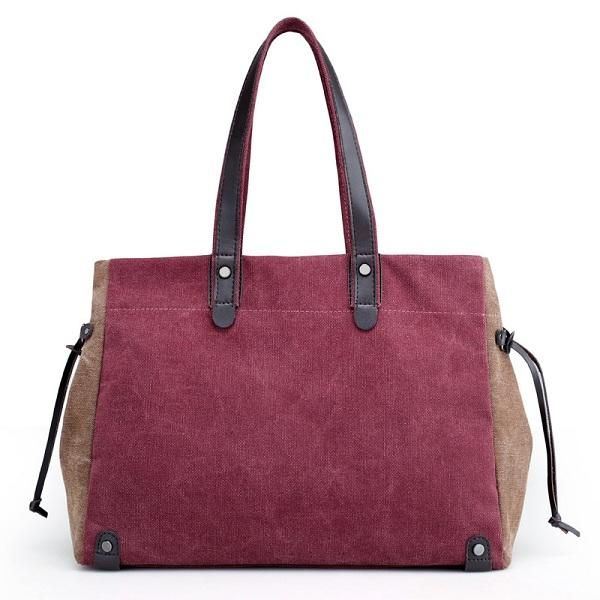 Dames Kwaliteit Canvas Casual Grote Capaciteit Kleurblok Tote Bag Handtas