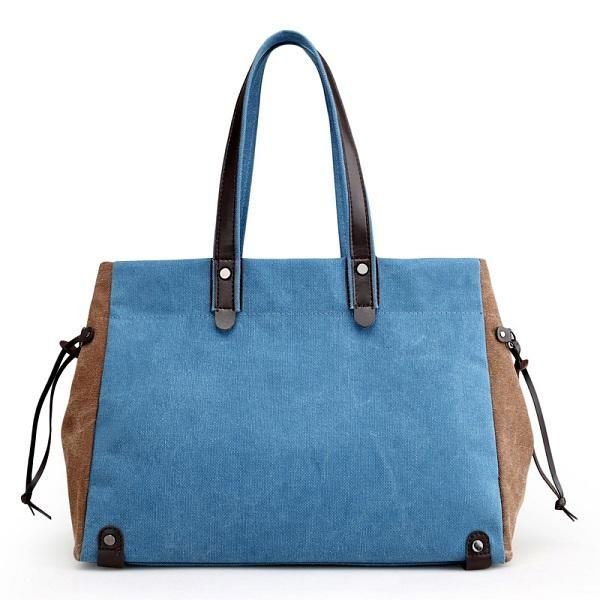 Dames Kwaliteit Canvas Casual Grote Capaciteit Kleurblok Tote Bag Handtas