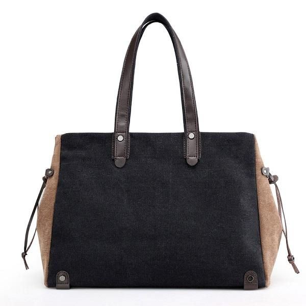 Dames Kwaliteit Canvas Casual Grote Capaciteit Kleurblok Tote Bag Handtas