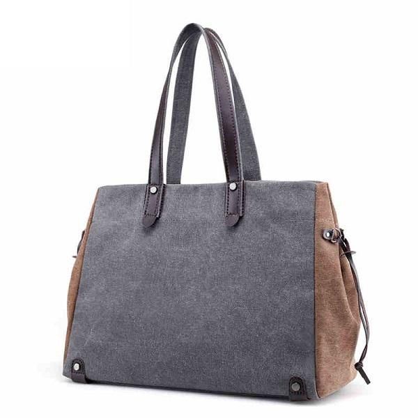 Dames Kwaliteit Canvas Casual Grote Capaciteit Kleurblok Tote Bag Handtas