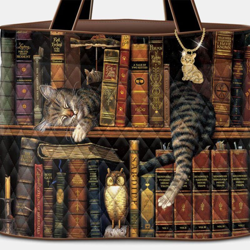 Dames Leuke Dutje Kat Boekenplank Literaire Werken Patroon Decoratie Schoudertas Handtas Tote