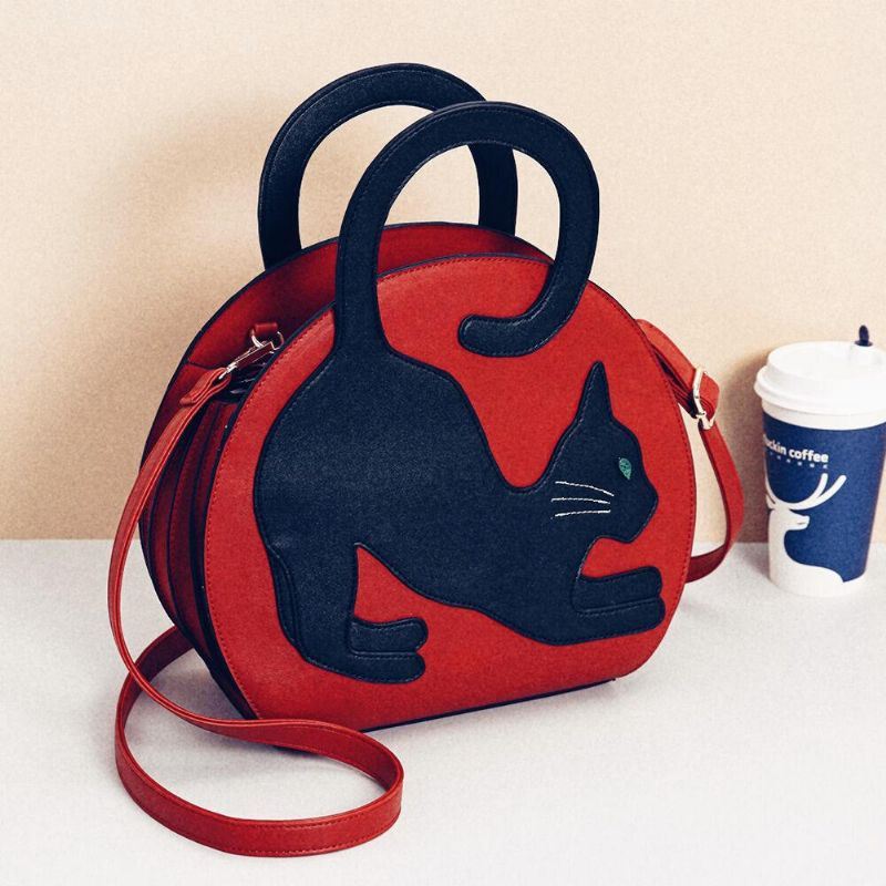 Dames Leuke Kat Patroon Uitbreidbare Handtas Crossbody Tas Mode Tas