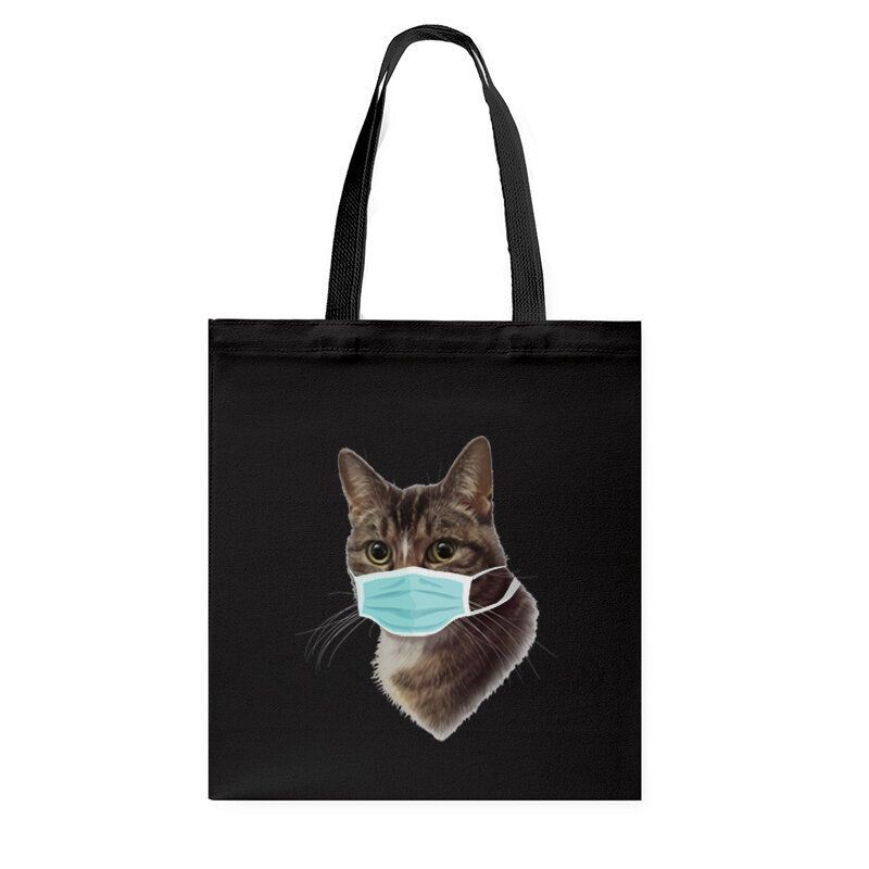 Dames Leuke Kattenpatroon Masker Casual Canvas Tote Schoudertas