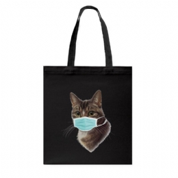 Dames Leuke Kattenpatroon Masker Casual Canvas Tote Schoudertas