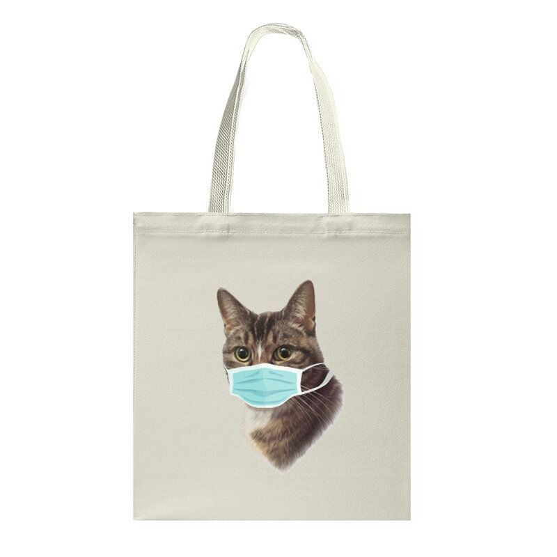 Dames Leuke Kattenpatroon Masker Casual Canvas Tote Schoudertas