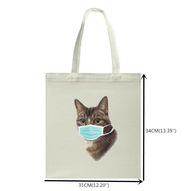 Dames Leuke Kattenpatroon Masker Casual Canvas Tote Schoudertas