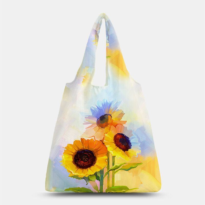 Dames Nylon Tie Dye Zonnebloem Patroon Zomertas Schoudertas Handtas Tote