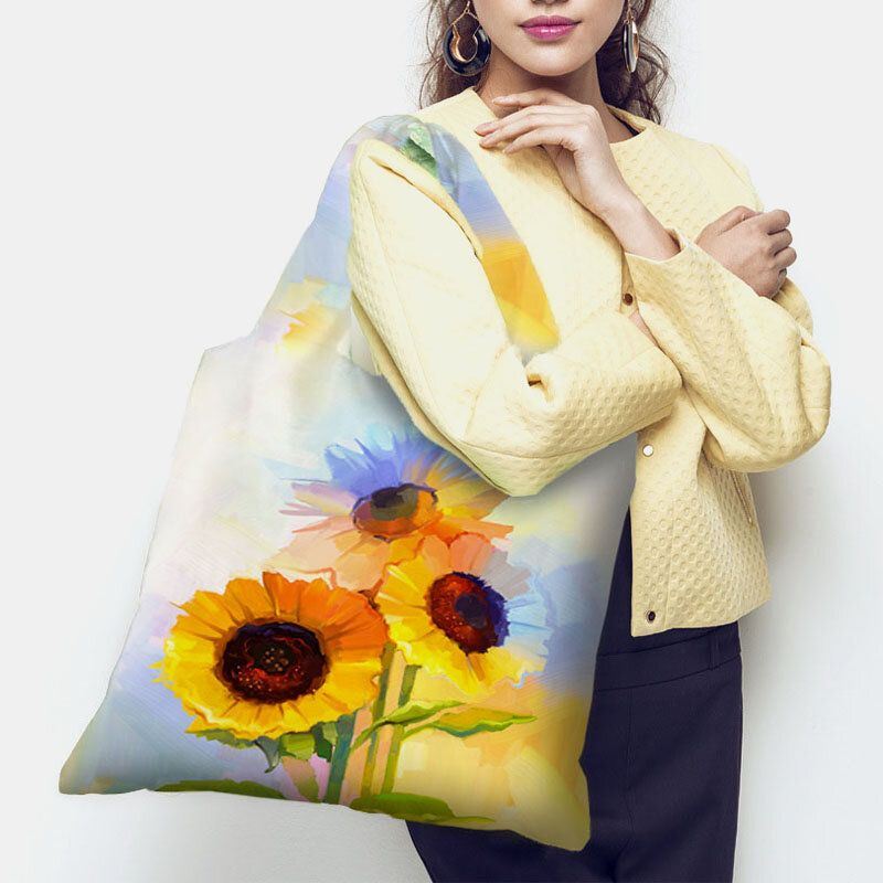 Dames Nylon Tie Dye Zonnebloem Patroon Zomertas Schoudertas Handtas Tote