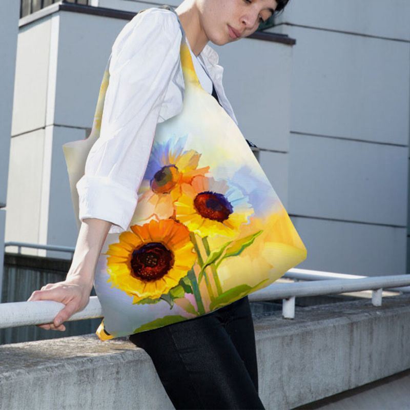 Dames Nylon Tie Dye Zonnebloem Patroon Zomertas Schoudertas Handtas Tote