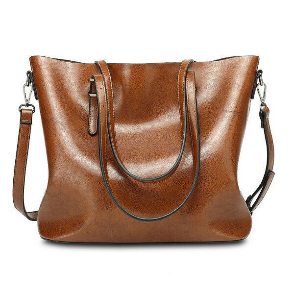 Dames Olie Lederen Tote Handtas Vintage Schoudertas