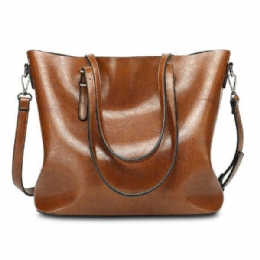 Dames Olie Lederen Tote Handtas Vintage Schoudertas