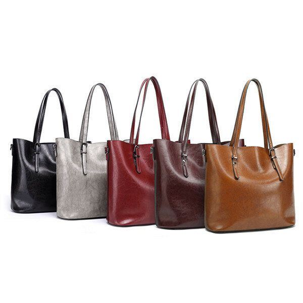 Dames Olie Lederen Tote Handtas Vintage Schoudertas