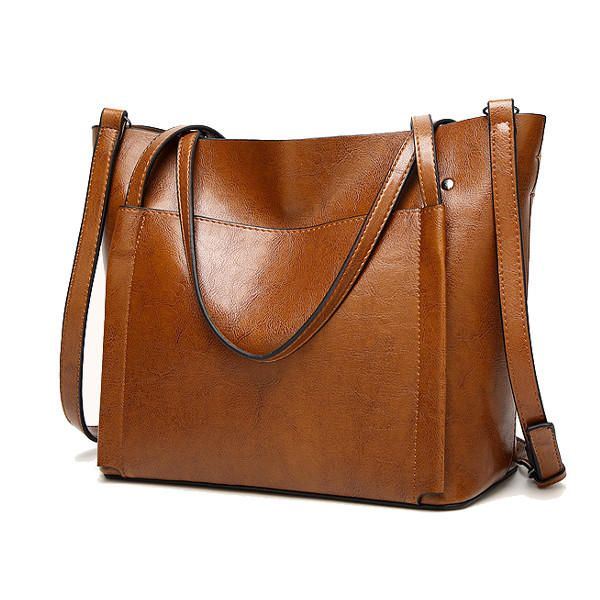 Dames Olie Lederen Tote Handtassen Vintage Schoudertassen Capaciteit Crossbody Tassen