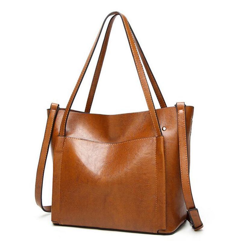 Dames Olie Wax Lederen Grote Handtas Schouder Meisje Reistas Messenger Tote