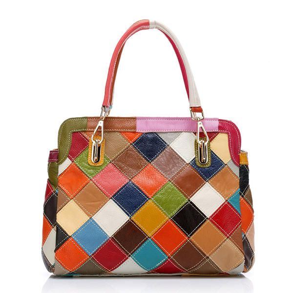 Dames Patchwork Koeienhuid Kleurrijke Handtas