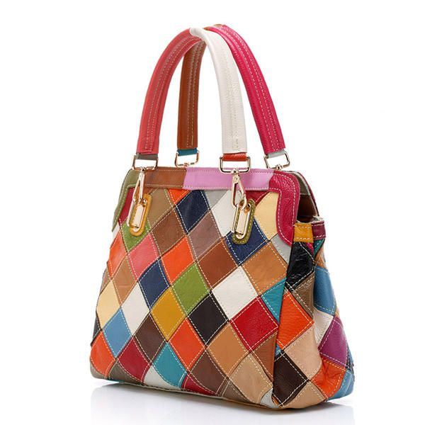 Dames Patchwork Koeienhuid Kleurrijke Handtas