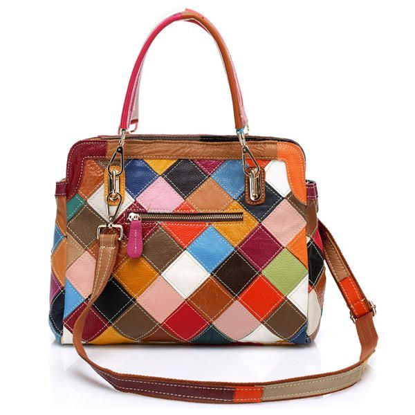 Dames Patchwork Koeienhuid Kleurrijke Handtas