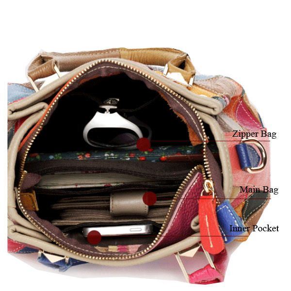 Dames Patchwork Koeienhuid Kleurrijke Handtas Tote Handtas Crossbody Tas