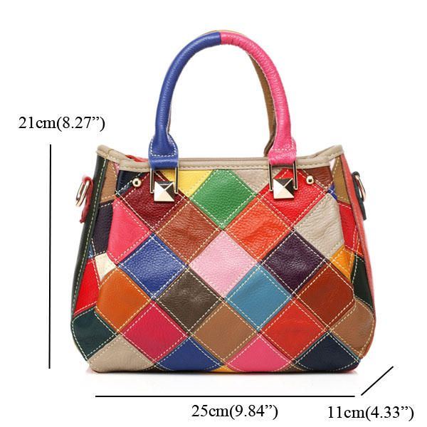 Dames Patchwork Koeienhuid Kleurrijke Handtas Tote Handtas Crossbody Tas