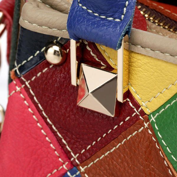 Dames Patchwork Koeienhuid Kleurrijke Handtas Tote Handtas Crossbody Tas