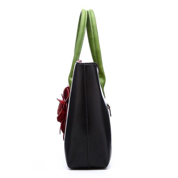 Dames Pu Lederen Bloem Decoratie Elegante Handtas Sling Bag Nationale Stijl Tote Bag