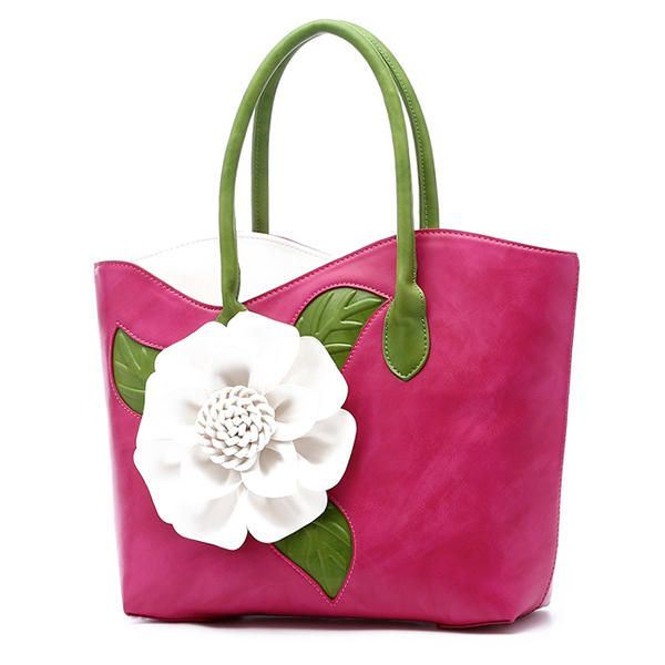 Dames Pu Lederen Bloem Decoratie Elegante Handtas Sling Bag Nationale Stijl Tote Bag