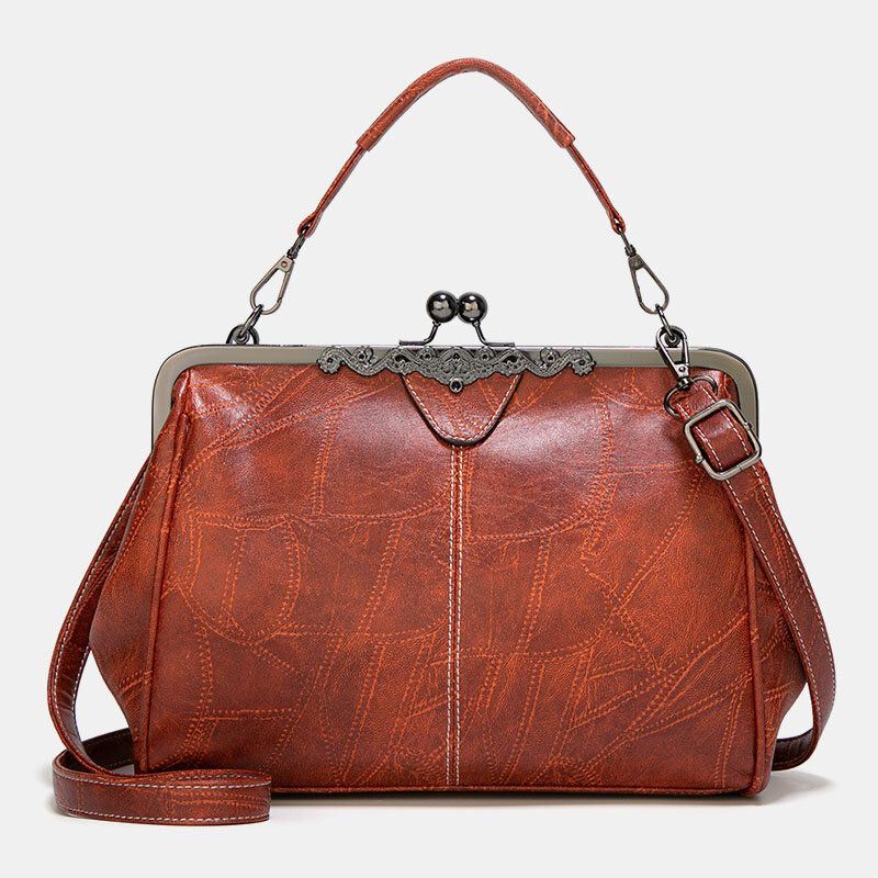 Dames Pu Lederen Grote Capaciteit Vintage Lock Handtas Crossbody Tas Satchel Bag