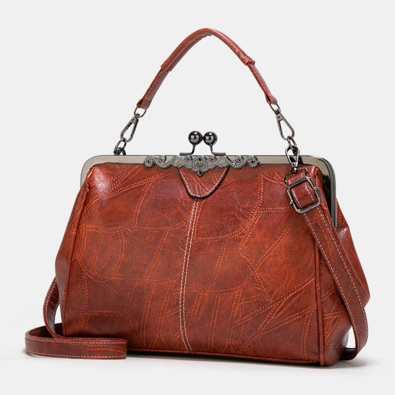 Dames Pu Lederen Grote Capaciteit Vintage Lock Handtas Crossbody Tas Satchel Bag