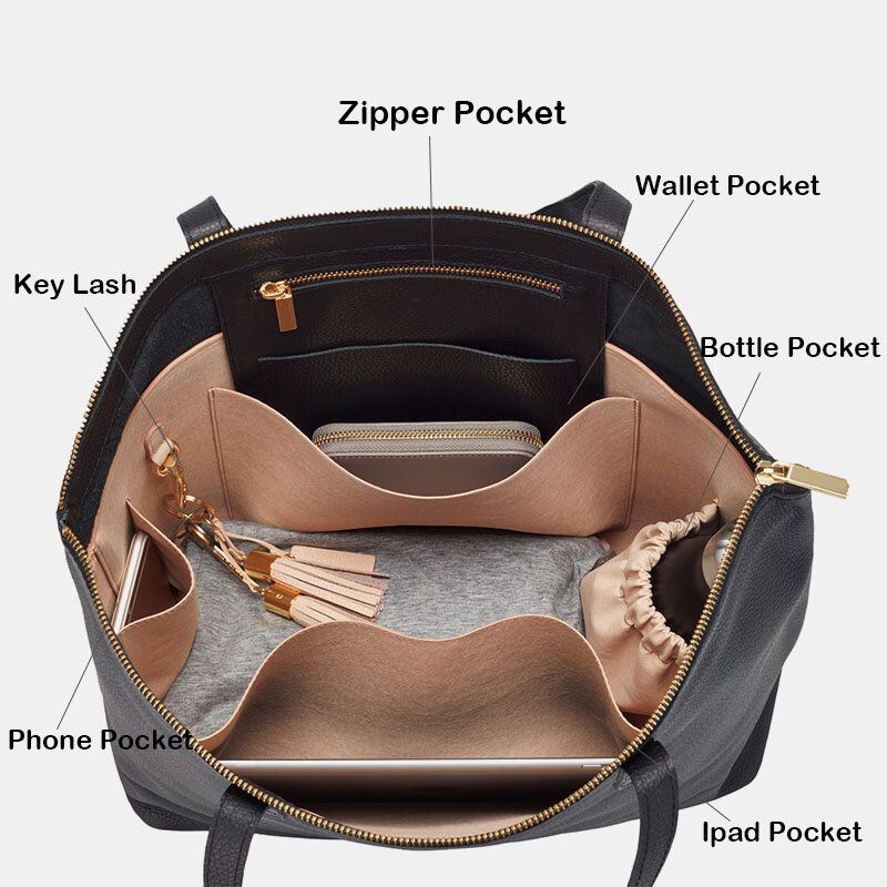 Dames Pu Lederen Sleutelhanger Multi-pocket Grote Capaciteit Laptoptas Aktetas Zakelijke Handtas