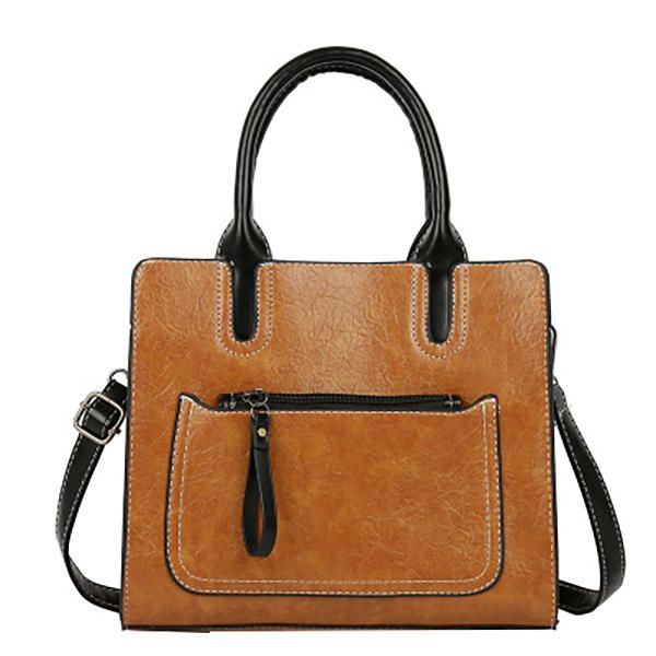 Dames Pu-lederen Tote Handtas Retro Solid Leisure Crossbody Tas