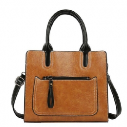 Dames Pu-lederen Tote Handtas Retro Solid Leisure Crossbody Tas