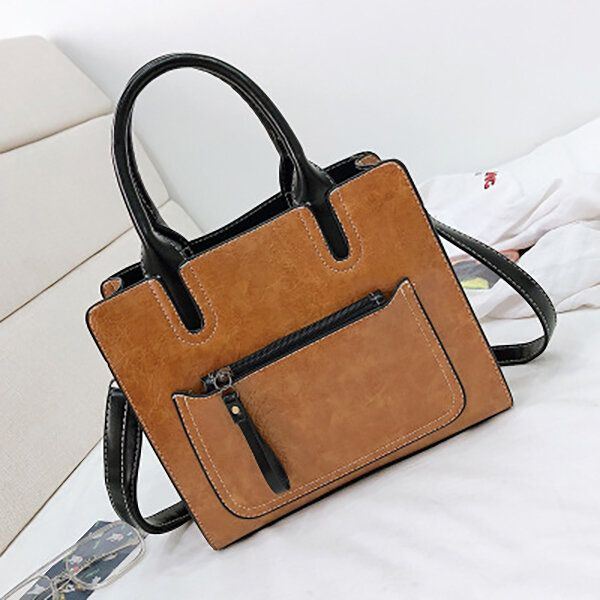 Dames Pu-lederen Tote Handtas Retro Solid Leisure Crossbody Tas