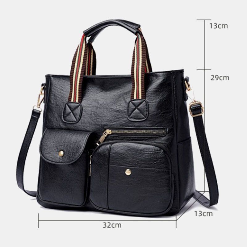 Dames Pu Leer Grote Capaciteit Multi-pocket Elegante Tote Crossbody Tassen Schoudertas Handtas