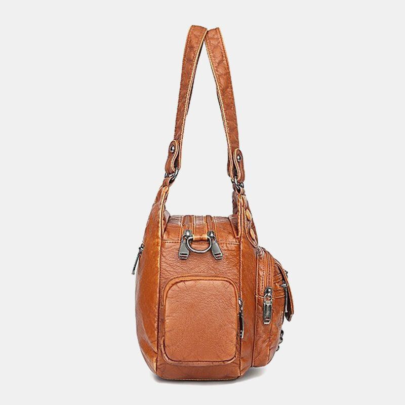 Dames Pu Leer Grote Capaciteit Multi-pocket Klinknagel Decoratie Retro Zachte Tote Handtassen Crossbody Tassen