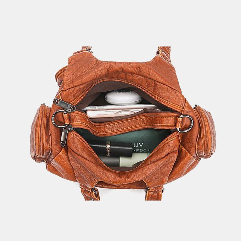 Dames Pu Leer Grote Capaciteit Multi-pocket Klinknagel Decoratie Retro Zachte Tote Handtassen Crossbody Tassen