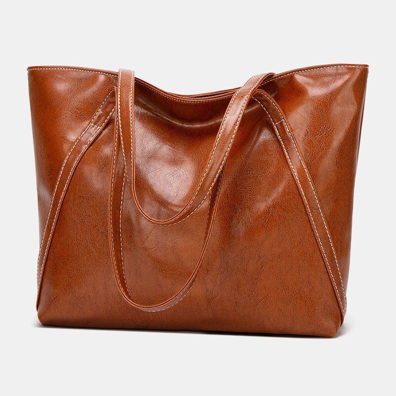 Dames Pu Leer Lente Vintage Grote Capaciteit Schoudertas Handtas Tote