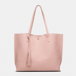 Dames Pu-leer Lychee-patroon Grote Capaciteit Casual Tassel Solid Tote Schoudertas Handtas