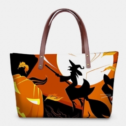 Dames Pu Leer Neopreen Halloween Stijl Pompoen Schedel Festival Patroon Grote Capaciteit Mom Tas Student Schoudertas Handtas