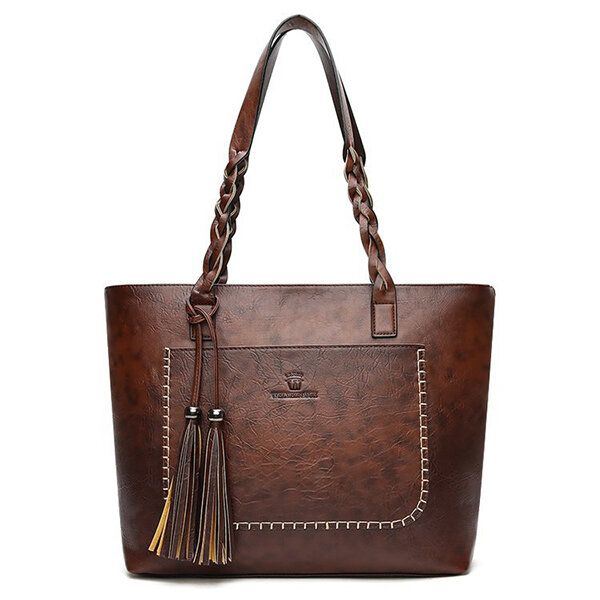 Dames Retro Faux Leather Tote Bag Hangbag