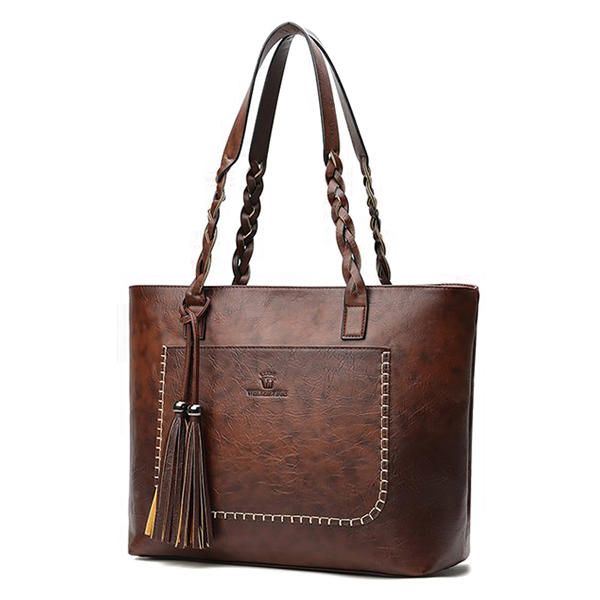 Dames Retro Faux Leather Tote Bag Hangbag