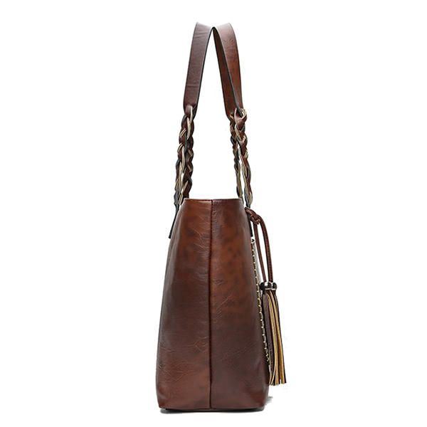 Dames Retro Faux Leather Tote Bag Hangbag