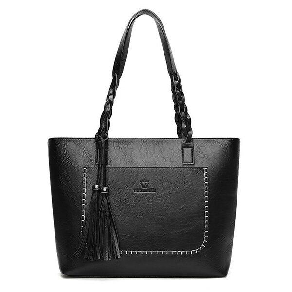 Dames Retro Faux Leather Tote Bag Hangbag