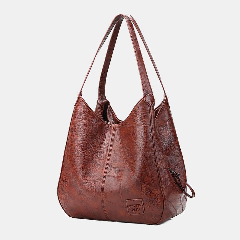 Dames Retro Solid Grote Capaciteit Tote Bag Schoudertas Handtas