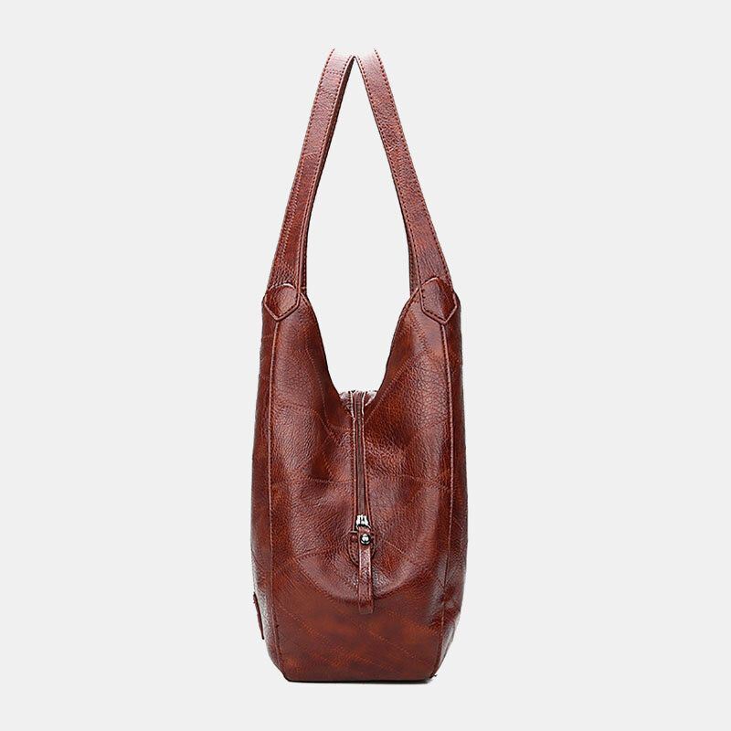 Dames Retro Solid Grote Capaciteit Tote Bag Schoudertas Handtas