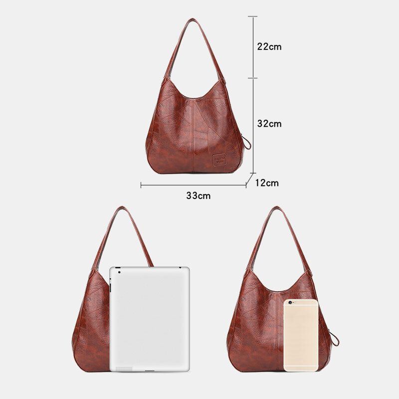 Dames Retro Solid Grote Capaciteit Tote Bag Schoudertas Handtas