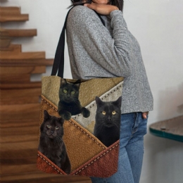 Dames Vilt Katten Patroon Patchwork Afdrukken Handtas Schoudertas Tote